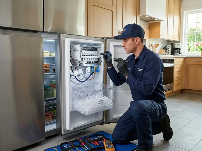 Appliance Repair Hero technician repairing a refrigerator ice maker in Black Creek, WI